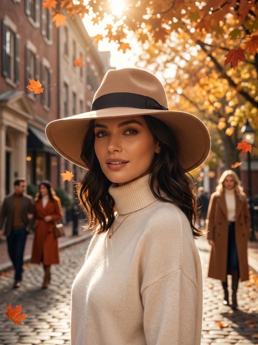 H&M Tan Floppy Wide Brim 100% Wool Hat with Bow – Size S / 54 NWOT